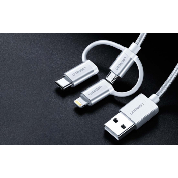 Kabel USB 3w1 UGREEN US186 Type-C Micro USB Lightning 1m